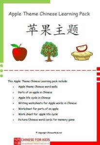 Apple Theme Chinese learning pack for kids learn apple theme in Chinese #Chinese4kids #MandarinChinese #LearnChinese #Appletheme #appleunit #Chineselearningmaterials #Chineselanguage