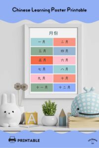 Months Chinese poster for kids homeschool and classroom wall art