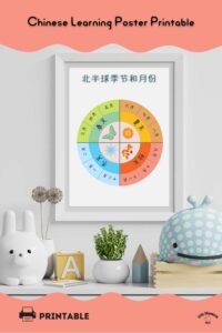 Seasons and Months Chinese poster for kids homeschool and classroom wall art
