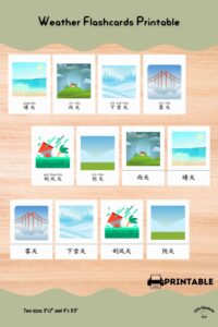 Weather Chinese Vocabulary flashcards for kids - 3-part flashcards #Chinese4kids #leaarnChinese #flashcards