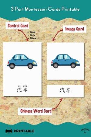 3-part Montessori Chinese Learning Flashcards for Kids