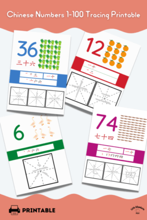 Chinese Numbers 1-100 Count and Trace Flashcards