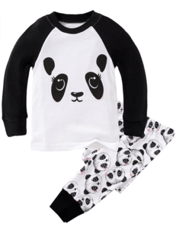 Little Girls Panda Long-Sleeved Pajamas Set